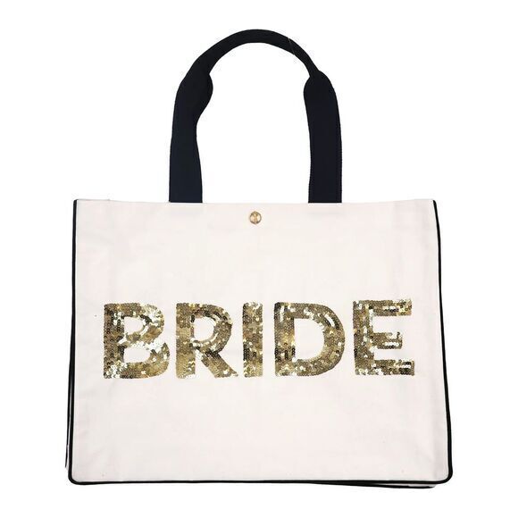 Simply Southern Sequin Bride Canvas Tote Bag White Gold‎ Bridal Gift New - Picture 1 of 6